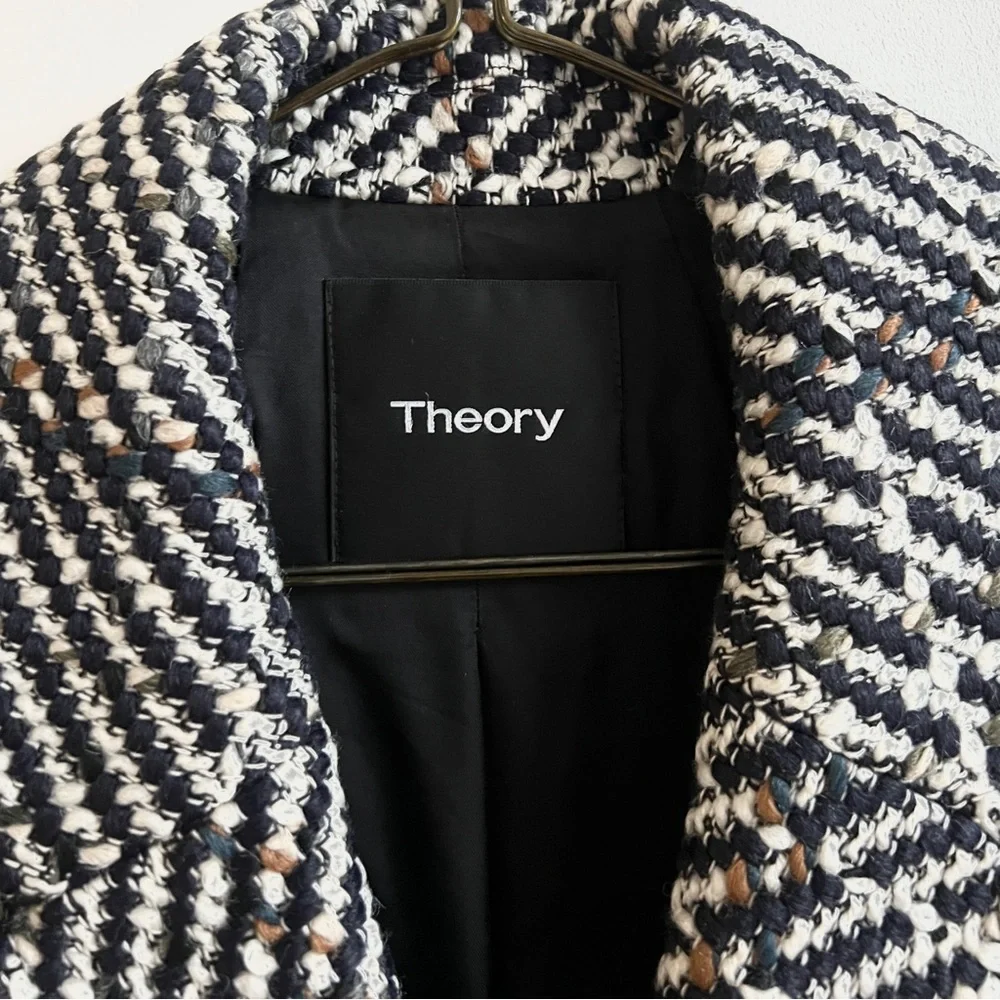 Theory graphic tweed double breasted wool blend coat - Picture 3 of 7